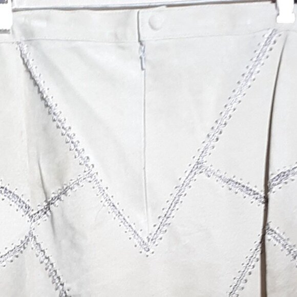 Tan Suede Skirt Suit Womens 4X Midi Crochet Patchwork - Picture 6 of 8